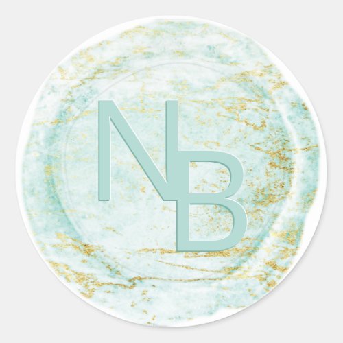 Modern Marble Aqua Monogrammed Wax Seal Sticker