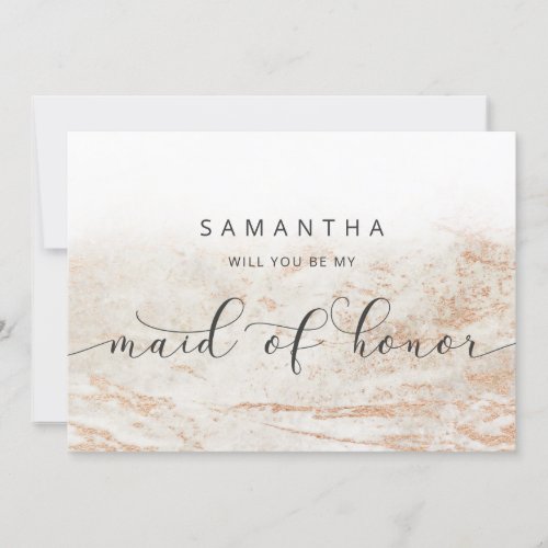 Modern Marble Beige Maid of Honor Proposal Card