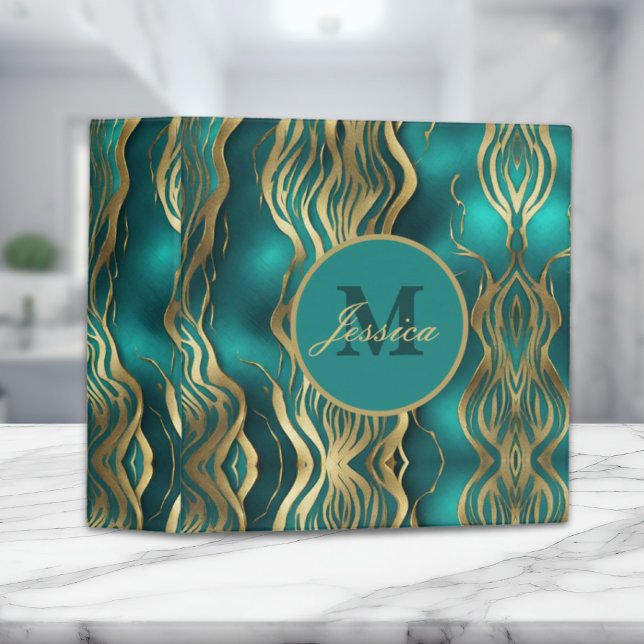 Modern Marble Beige Turquoise Blue Teal Monogram 3 Ring Binder (Modern Marble Beige Turquoise Blue Teal Monogram 3 Ring Binder)