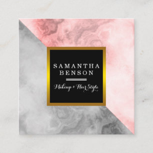 Modern Marble Black & Gold Beauty Salon Square Business Card