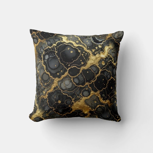 Modern Marble Black + Gold Luxury  Throw Pillow (Front)