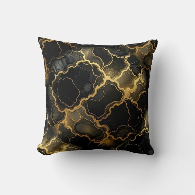 Modern Marble Black + Gold Luxury  Throw Pillow (Front)