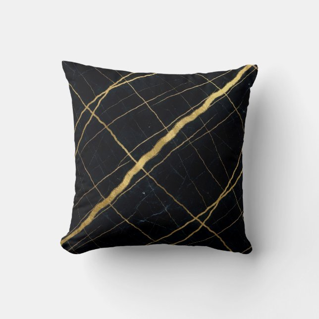 Modern Marble Black + Gold Luxury  Throw Pillow (Front)