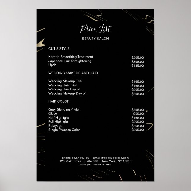 Modern Marble Black Gold Pricelist  Poster (Front)