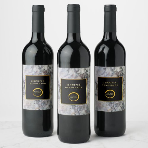 Modern marble black gold professional add logo wine label