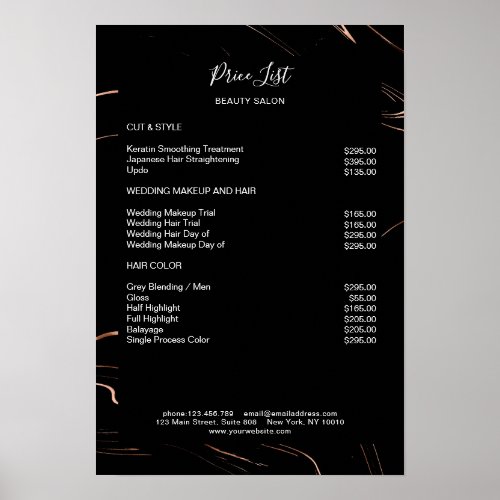 Modern Marble Black Rosegold Pricelist  Poster