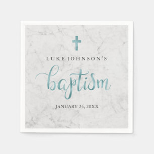 Modern Marble Blue Baptism Napkin
