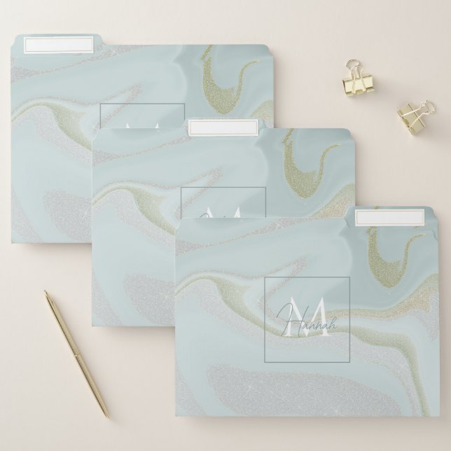 Modern Marble Blue Gold Glitter Background File Folder (Set)