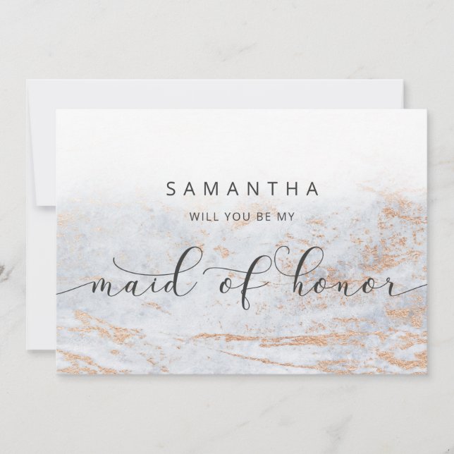 Modern Marble Blue Maid of Honor Proposal Card (Front)
