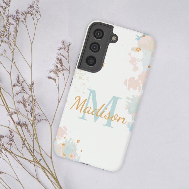 Modern Marble Blue Pink Gold Cool Initial Name Samsung Galaxy Case (Creator Uploaded)