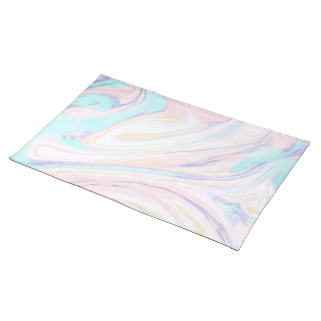 Modern Marble Blue Pink Gold Glitter  Cloth Placemat (On Table)