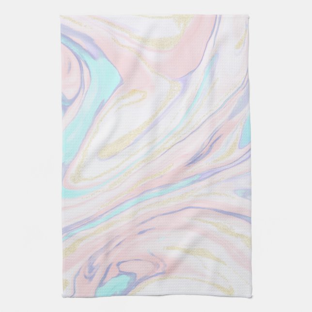Modern Marble Blue Pink Gold Glitter  Kitchen Towel (Vertical)