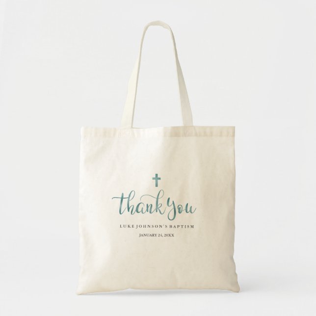 Modern Marble Blue Thank You Baptism Tote Bag (Front)