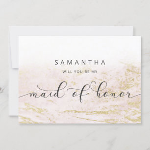 Modern Marble Blush Maid of Honor Proposal Card