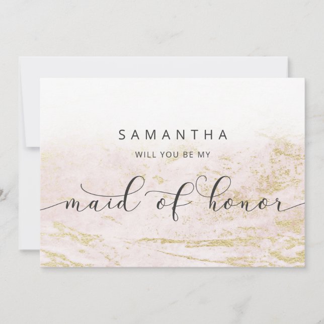 Modern Marble Blush Maid of Honor Proposal Card (Front)