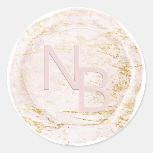 Modern Marble Blush Monogrammed Wax Seal Sticker