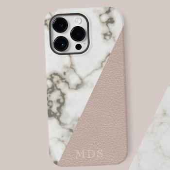 Modern Marble Blush Pink Faux Leather Monogram Case-mate Iphone 14 Pro Max Case by mothersdaisy at Zazzle