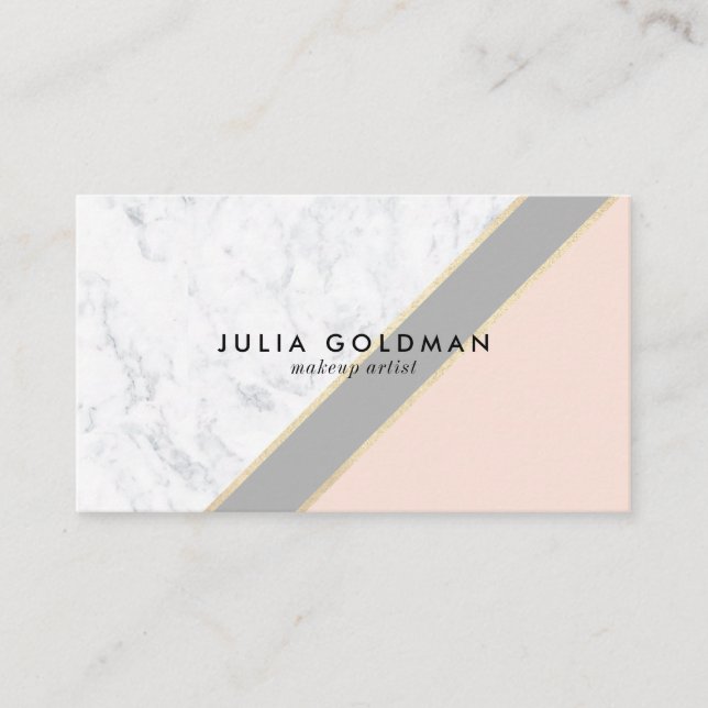 Modern marble blush pink gray chic gold geometric business card (Front)