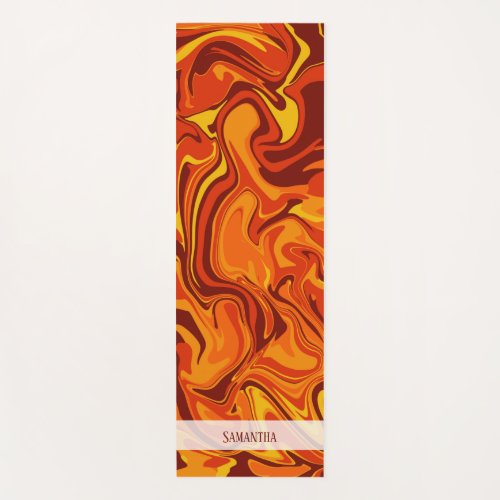 Modern Marble Bold Orange Red Yellow Name Yoga Mat