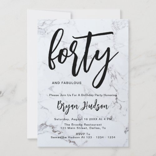 Modern Marble Brushed 40Th Birthday Invitation 