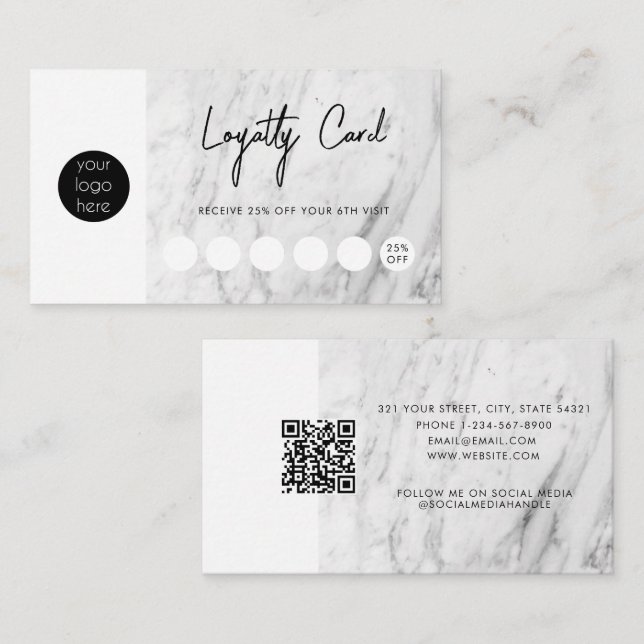 Modern Marble Business Logo QR Code Loyalty  Card (Front/Back)