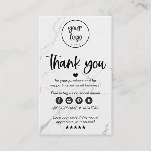 Customizable Modern Marble Business Thank You For Order Insert