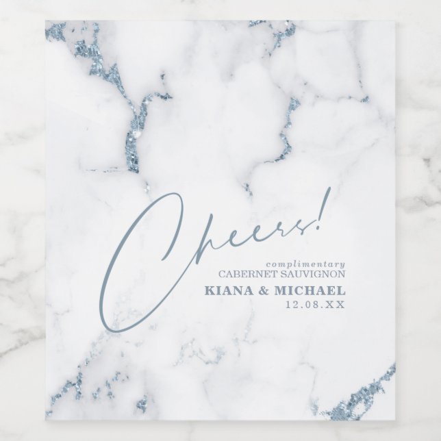 Modern Marble Cheers Dusty Blue ID816 Wine Label (Single Label)