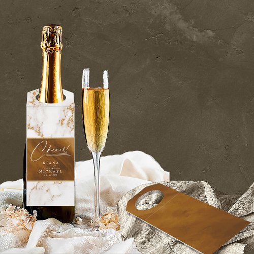 Modern Marble Cheers Gold ID816 Bottle Hanger Tag