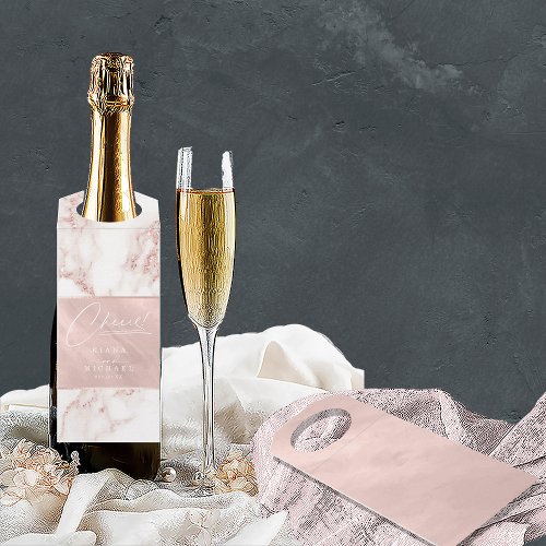 Modern Marble Cheers Rose Gold ID816  Bottle Hanger Tag