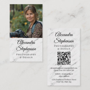 Modern Marble Classic Elegant QR Code Custom Photo Business Card