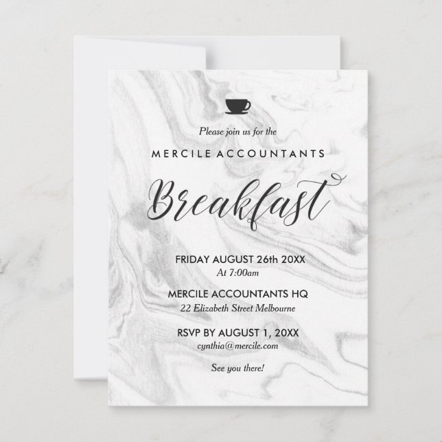 Modern Marble Corporate Business Breakfast Invitation (Front)