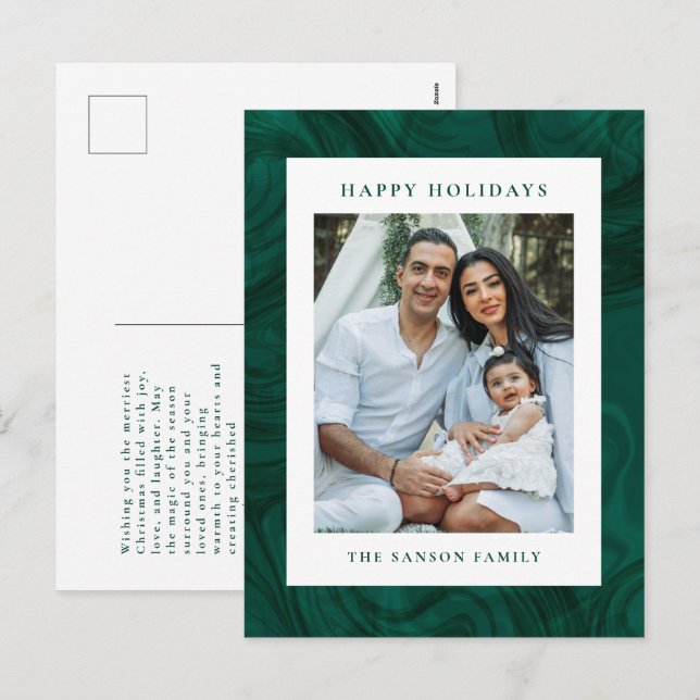 Modern Marble Dark Green Holiday Photo Card (Front/Back)