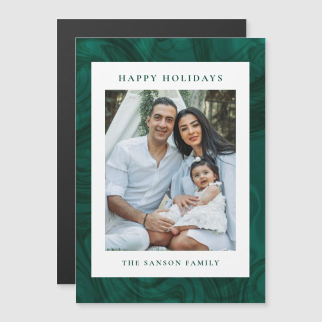 Modern Marble Dark Green Holiday Photo Card (Front/Back)