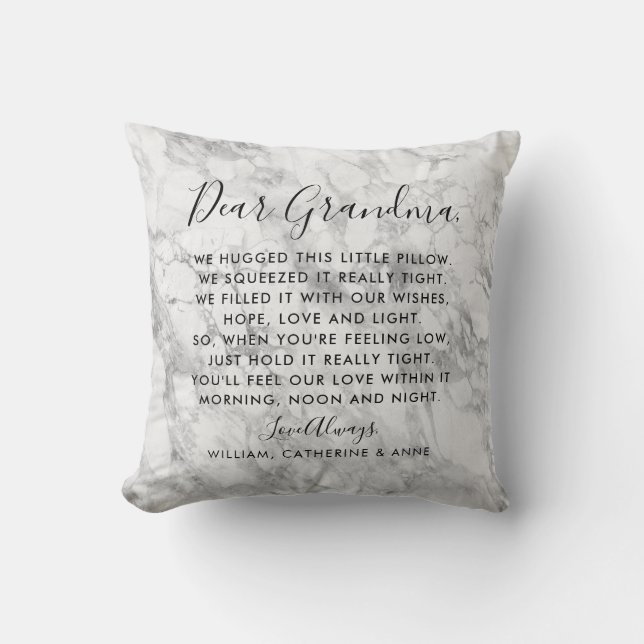 Modern Marble Dear Grandma Message Photo Mother Throw Pillow (Front)