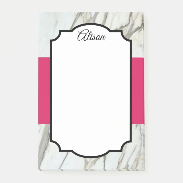 Modern marble design fuchsia black elegant post it post-it notes (Front)