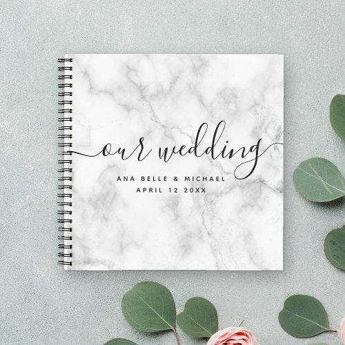 Modern Marble Elegant Calligraphy Wedding Guest Notebook