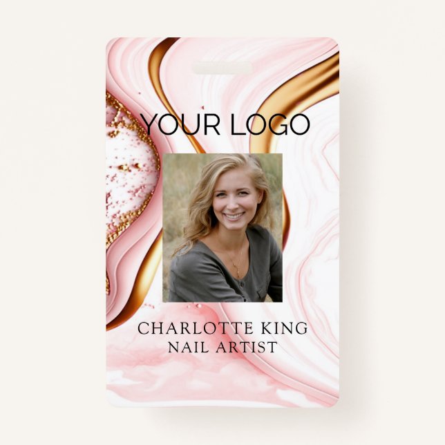 Modern  Marble Employee Photo ID Badge (Front)