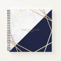 Modern Marble Geometric Pattern Gold Midnight Blue Notebook