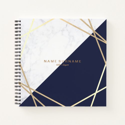 Modern Marble Geometric Pattern Gold Midnight Blue Notebook