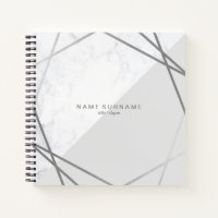 Modern Marble Geometric Silver Pattern Grey Square Notebook