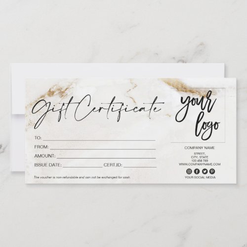 modern marble gift card certificate add logo