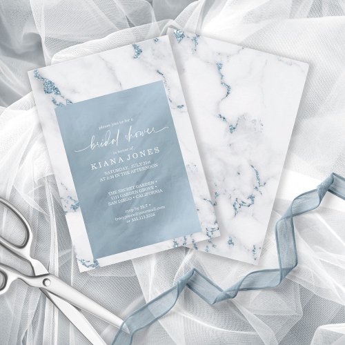 Modern Marble Glitter Bridal Shower Blue ID816 Invitation