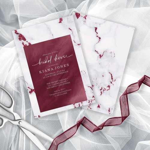 Modern Marble Glitter Bridal Shower Burgundy ID816 Invitation