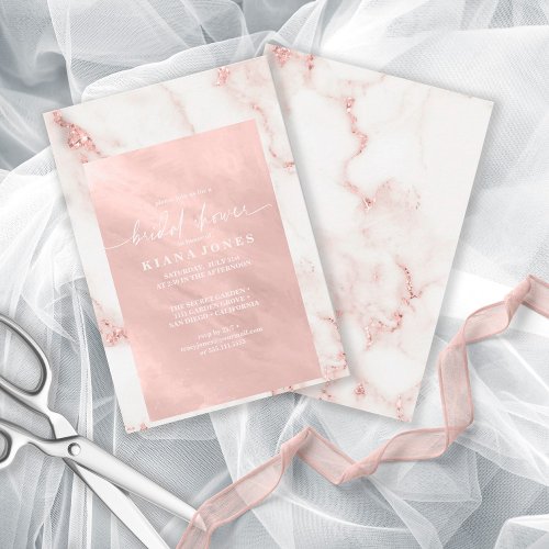 Modern Marble Glitter Bridal Shower RoseGold ID816 Invitation