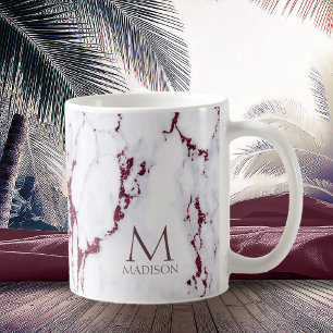 Modern Marble Glitter Monogram Burgundy ID816 Coffee Mug