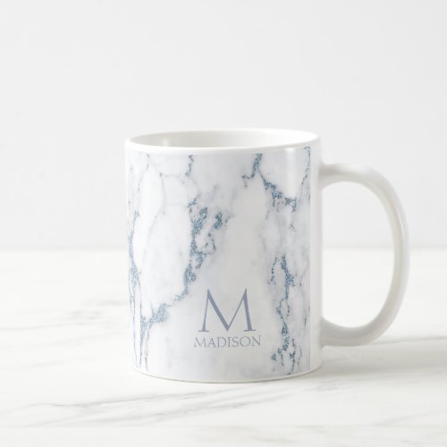 Modern Marble Glitter Monogram Dusty Blue ID816 Coffee Mug