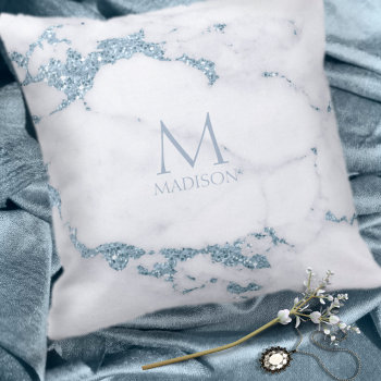Modern Marble Glitter Monogram Dusty Blue Id816 Throw Pillow by arrayforhome at Zazzle