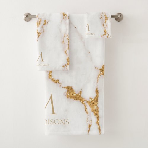 Modern Marble Glitter Monogram Gold ID816 Bath Towel Set
