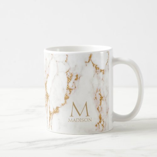 Modern Marble Glitter Monogram Gold ID816 Coffee Mug