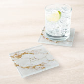 Modern Marble Glitter Monogram Gold ID816 Glass Coaster (Angled)